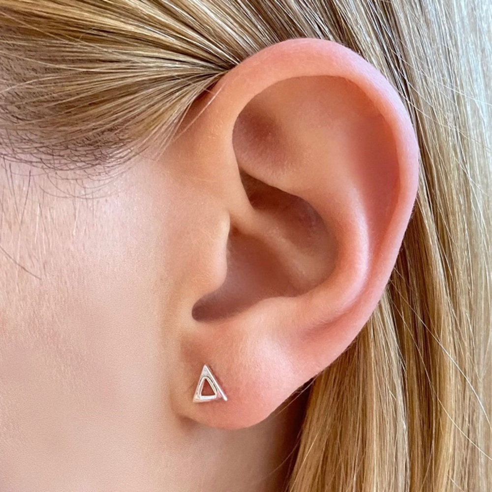 Boho Silver Geometric Open Triangle Studs - Picture 1 of 2